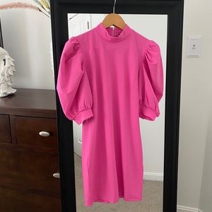 Forever 21 Hot Pink Puff Sleeve Mini Dress Meduim